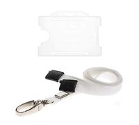 ALG ID Cards® Porta badge trasparente per carta d'identità - Porta carte trasparente - Cinturino da collo bianco con clip in metallo e rilascio separabile di sicurezza per supporto pass