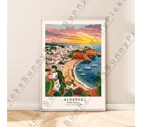 Algarve Portogallo Stampa Poster di Viaggio da Parete Décor Illustrazione Art