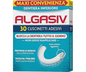 Algasiv Cuscinetti Adesivi Per Dentiera Inferiore, Durata 24 Ore, 30 pezzi | Aderenza Forte e Duratura per Tutto Il Giorno, Protegge Le Gengive, Tenuta 20 Volte Più Forte a Rilascio Graduale