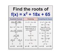 Algebra 2 Poster Quadratic Equation Roots Factoring and Completing the Square Chart Study Guide for Students Canvas Print(Framed,08X12inch(20X30cm))