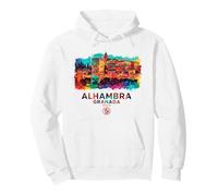 Alhambra di Granada Acquerello Patrimonio Storico Spagna Felpa con Cappuccio