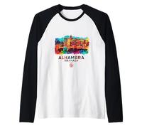 Alhambra di Granada Acquerello Patrimonio Storico Spagna Maglia con Maniche Raglan