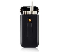 ALHJ Portasigarette con Accendino Portatile, 20 Pezzi di Sigarette Sottili, Accendini Scatole di Sigarette USB 2 in 1, Ricaricabili, Senza Ffiamma,Antivento,Black