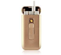 ALHJ Portasigarette con Accendino Portatile, 20 Pezzi di Sigarette Sottili, Accendini Scatole di Sigarette USB 2 in 1, Ricaricabili, Senza Ffiamma,Antivento,Gold