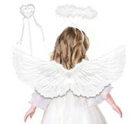 Ali Angelo, Costume con Ali d'Angelo, Ali di Piuma con Aureola Angelo e bacchetta magica, Ali Angelo Bianche per Bambino Adulto, per Halloween Carnevale Mardi Gras Cosplay Party