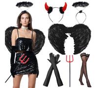 Ali Angelo Nero, 60cm Ali Nere Halloween, Ali d'Angelo Nere, Ali di Piume Nere, Angelo Nero Costume, Costume da Angelo Nero, Diavolo Costume per Feste in Maschera, Carnevale, Halloween, Nero
