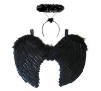 Ali celestiali e cerchietto scuro da angelo - Abito femminile con ali e ornamento nero - Travestimento nero da creatura celeste per donna - Completo dark da spirito caduto per adulti