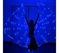 Ali da danza a LED con asta telescopica 360, design con chiusura, funzionamento a batteria, con ali di farfalla illuminate a LED, con cavo di prolunga (adulto, luce blu)