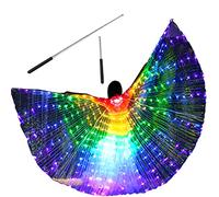 Ali da danza a LED con asta telescopica 360, design con chiusura , funzionamento a batteria, con ali di farfalla illuminate a LED, con cavo di prolunga (adulti, colorati)