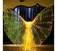 Ali da danza a LED con asta telescopica 360, design con chiusura , funzionamento a batteria, con ali di farfalla illuminate a LED, con cavo di prolunga (adulto, luce gialla)