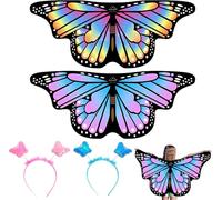Ali da Farfalla Bambina, 2PCS Arnevale Farfalla Fata Ali con Fascia Bambini Mantello con Ali di Farfalla Carnevale Mantelli e Ali Per Ragazze Fancy Dress Party Play 3-6 Anni (colorato+blu)
