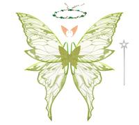 Ali da Fata a Forma di Farfalla Ali da Fata per Ali di Farfalla con Orecchie da Elfo Ali da Principessa Cerchietto da Fata e Bacchette di Fata a Stella Costume ala Per Feste a Tema Carnevale (verde)