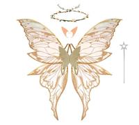 Ali da Fata a Forma di Farfalla Ali da Fata per Ali di Farfalla con Orecchie da Elfo Ali da Principessa Cerchietto da Fata e Bacchette di Fata a Stella (oro)