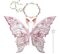 Ali da Fata a Forma di Farfalla,Ali Fata per Adulti e Bambini,Ali di Farfalla,Fairy Wings,con Orecchie da Elfo,Cerchietto da Fata e Bacchette di Fata a Stella,per Feste a Tema Carnevale Halloween