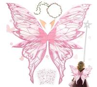 Ali da Fata Adatto per Adulti e Bambini,Costume fata Bambina Combinado con Orejas de Elfo-Guirnalda-Varita Mágica,Ali Farfalla Bambina,Barbie ali di Farfalla Ideale per Cosplay,Feste e Travestimenti