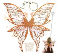 Ali da Fata Adatto per Adulti e Bambini,Costume fata Bambina Combinado con Orejas de Elfo-Guirnalda-Varita Mágica,Ali Farfalla Bambina,Barbie ali di Farfalla Ideale per Cosplay,Feste e Travestimenti