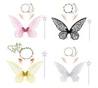 Ali da fata costume per donna, ali di farfalla scintillante da fata per adulti, costume di Ognissanti per travestimento Poliestere