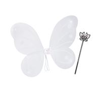 Relaxdays 2X Ali da Fata con Bacchetta Magica, Costume da Bambini per Carnevale, Scintillante, Bianco e Argento