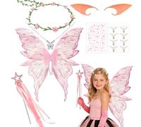 Ali da Fata per Adulti e Bambini, Costume Fata con Ali Farfalla Orecchie da Elfo Cerchietto da Fata e Bacchette, Costumi Principessa e Elfo per Feste di Compleanno Carnevale Cosplay Halloween (Rosa)