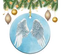 Ali d'angelo bianche su albero di Natale blu pallido da appendere, 2 pezzi, 7,2 cm, rotonde su entrambi i lati