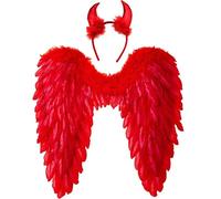 Ali d'angelo con corna da diavolo, costume da donna con ali d'angelo e diavolo, costume da angelo caduto rosso per Halloween Carnevale Cosplay Party Fancy Dress Party Disguise (rosso, 60 x 60 cm)