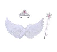 Ali d'angelo con piume per adulti, grandi ali da angelo con piume, accessorio per cosplay per donne e ragazze (bianco, 3 pezzi, 3 pezzi)