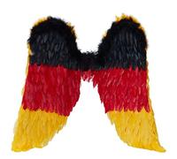 Ali d'angelo della Germania, piume, 58 x 78 cm, nero, rosso, oro, accessori per costumi, ali con fascia elastica, accessorio per fan, feste a tema calcio, mondiali di calcio
