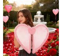 Ali d'angelo in peluche per ragazze, design a forma di cuore, per feste a tema San Valentino e spettacoli, con cinghie elastiche regolabili (A)