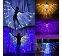 Ali d'angelo luminose a LED con asta retrattile - Ali luminose per danza del ventre, adatte per feste di San Valentino, esibizioni e decorazioni per Capodanno | Accessori per danza del ventre da donna