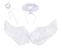 Ali d'angelo, set da 3 pezzi con alone e bacchetta magica, 60 x 35 cm, costume da angelo, ali di piuma, angelo decorazione per carnevale, cosplay, feste a tema, mascherate e altro (bianco)
