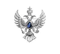 Ali di cristallo Spilla d'aquila a doppia testa da collo e bavero - Distintivo vintage per uomo, donna e teenager (Argento)