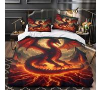 Ali di drago di fuoco copripiumino Set di 3 Pezzi morbida motivo 3D con federe per cuscini incluso federe stile fantasy-dragon-art Set Di Copripiumino for coppie e ragazze Single（135x200cm）