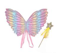 Ali di Farfalla per Bambini,Farfalla Fata Ali 2 PCS Ali da Fata con Bacchetta Magica per Accessori Ragazze Costume Natale Cosplay Fornitura Feste Compleanno