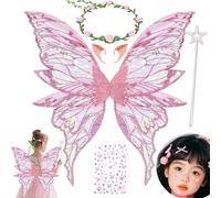Ali di fata per adulti e fate, ali per bambini, set di ali degli elfi (ali delle fate, fascia, stelle e adesivi) per cosplay, feste a tema, feste e travestimenti
