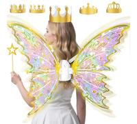 Ali di fatina dorate per ragazze, luminose e elettriche, per bambini, set da principesse di Halloween, con bacchetta magica, corona, ali di farfalla, ideali per cosplay, feste, compleanni, Natale