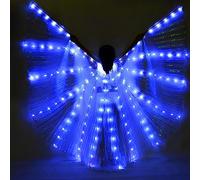Ali di Iside a LED, ali da danza del ventre, ali di farfalla a LED colorate con bastoni telescopici, luminoso costume di performance abbigliamento per carnevale, palcoscenico, (luce blu