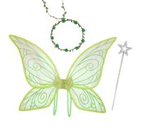 Ali Fata per Adulti e Bambini, 3 Pezzi con Bacchetta Magica, delle Fate, Cerchietto da Fata, Ali di Farfalla per Feste di Compleanno Carnevale Cosplay Halloween, Costumi per Ragazze (Verde)