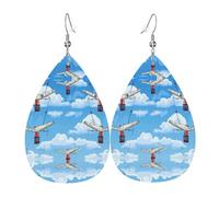 Ali nel cielo bifacciale stampato orecchini in pelle int e forma di gocce d'acqua, creativi, leggeri e romanzi, colori vivaci e vivaci.