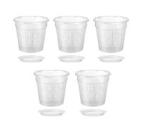 ALI2 Vasi Trasparenti per Orchidee, Set da 5 Pezzi, Tondi, con Vassoio, Traspiranti, in Materiale PP, 14 x 12,5 x 12 cm, Ideali per Orchidee, Phalaenopsis, Piante Grasse