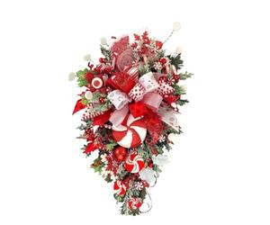 Aliaga 1 ghirlanda natalizia con bastoncini di zucchero come mostrato, in plastica e metallo, 30 x 61 cm, per porta d'ingresso, decorazioni natalizie per scale, ghirlanda natalizia per interni
