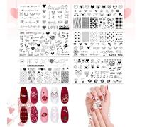ALIBBON 6 stencil per nail stamping per San Valentino, a forma di cuore, per pavimenti, con parole d'amore, stencil per unghie