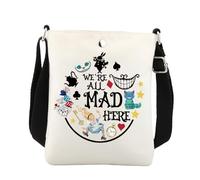Alice Borsa a tracolla Principessa Alice Regali Alice Ispirato Regalo Alice e Wonderland Regali We're All Mad Here Borsa per cellulare, bianco, 8.26*5.9 inches