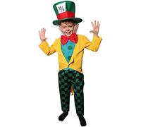 Alice - Costume da Cappellaio Matto per bambini, con giacca, camicia, pantaloni, cappello e orologio da tasca, per la Giornata Mondiale del Libro (4-6 anni)