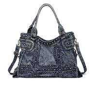 Alice Fan Borsa in denim retrò per donna grande capacità Jeans borsa a tracolla rivetto stile punk borsa a tracolla, Blu