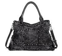 Alice Fan Borsa in denim retrò per donna grande capacità Jeans borsa a tracolla rivetto stile punk borsa a tracolla, nero