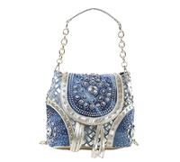 Alice Fan Denim Bag Jeans Tote Bag Moda Donna Borsa Multifunzionale Zaino Borsa a Tracolla Bling Diamante e Nappa, Oro, 8.3 inches