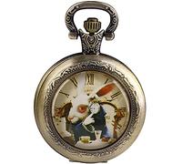Alice nel paese delle meraviglie Orologio da tasca in vetro retrò per bambini cartone animato al quarzo orologi da tasca regalo di compleanno per ragazze, Bronzo e bianco