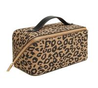 Alice Wheeler London - Beauty case con stampa animalier, ampia apertura, interno foderato con tasche organizer, 24 × 12 × 12 cm, zebra o leopardo, Leopardo scuro, M, Beauty case pieghevole a forma di