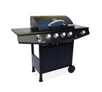 Alice's Garden - Barbecue a Gas, Modello: “Treville”, con 4 bruciatori + 1 fuoco laterale, con termometro, Colore: Nero