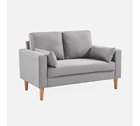Alice's Home Divano in Tessuto con Gambe in Legno, 2 posti Grigio Chiaro - 130x79x69 cm